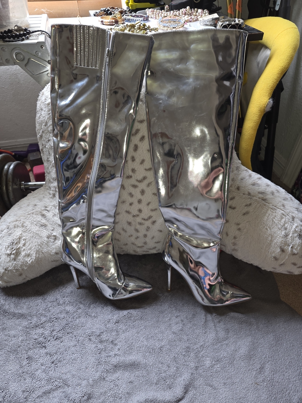 Metallic Silver Stiletto Boots